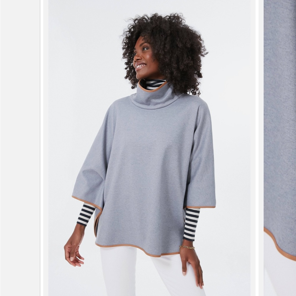 Tuckernuck Slate Blue Leather Trim Funnel Piper Poncho